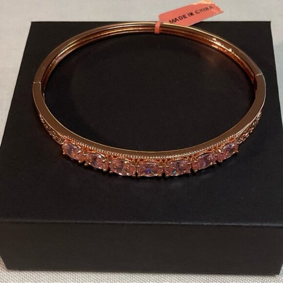 Vintage Rose Gold Bracelet Pink Gemstones Simple Clasp - Picture 14 of 16